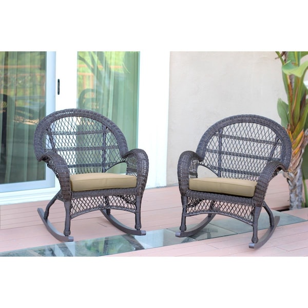 Jeco W00208-R-2-FS006-CS Espresso Wicker Rocker Chair with Tan Cushion, 2PK W00208-R_2-FS006-CS - main